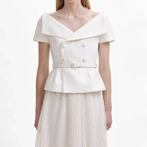 Self-Portrait White Off Shoulder Midi Dress